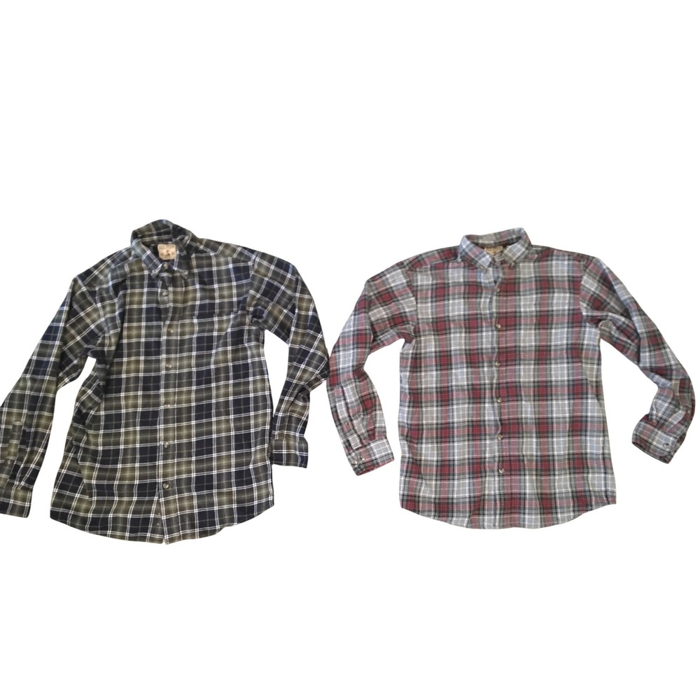 Red Head Brand Co Mens Plaid Flannel Shirt Bundle 2‎ Pack Green Red Grey Medium